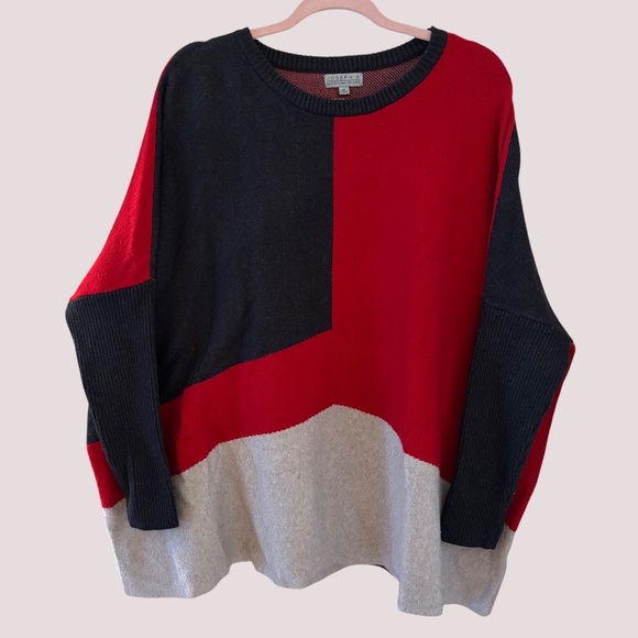 Joseph A. Colorblock Oversized Sweater Black Red Gray Medium - Picture 1 of 12